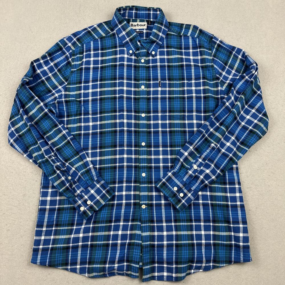 Barbour Shirt Men Large Blue Plaid Long Sleeve Button Down Casual Cotton L